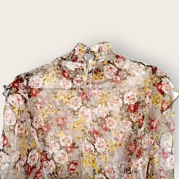 L.I.F.E Womens Blouse Sz XL Sheer Floral Print Romantic Swiftie Elastic Coquette - Picture 4 of 13